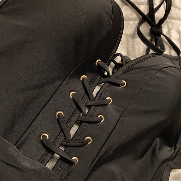 New Look Black Lace Up One Piece Swimsuit NWT - Picture 5 of 10